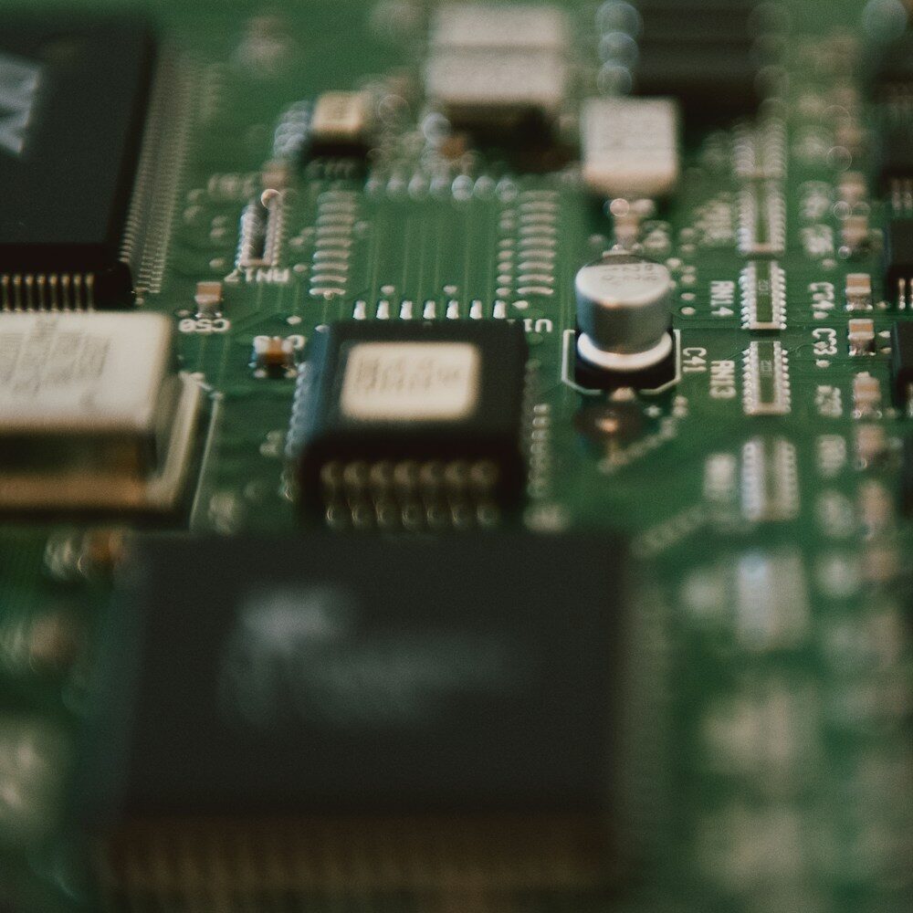 A close up of a computer mother board